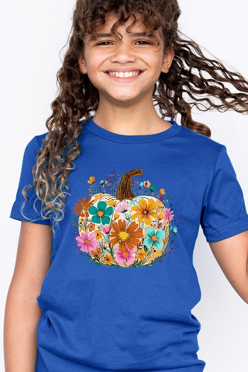 US3001Y-E3118Z Floral Pumpkin Kids Graphic Tee $11