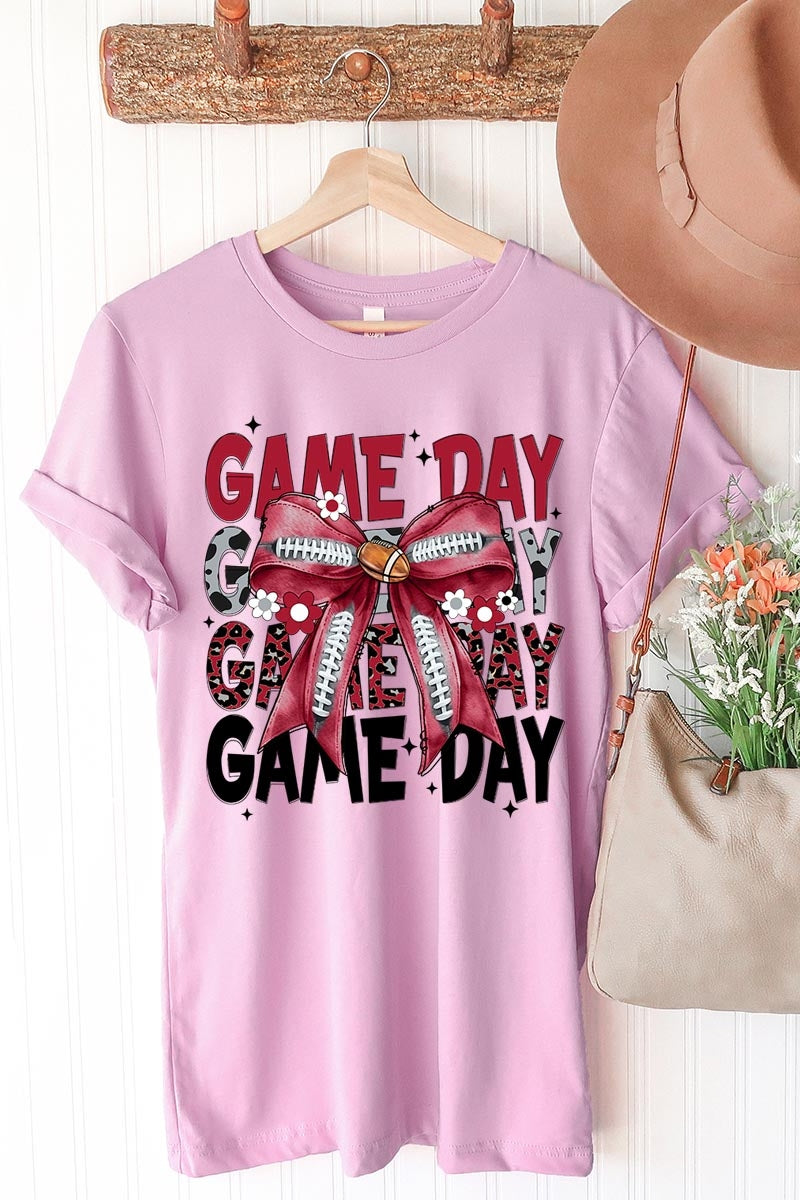US3001P-E3093 Red Silver Football Game Day Bow Graphic Plus Tee $16