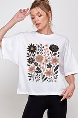 CTS-E3178 Fall Floral Garden Graphic Relaxed Crop Top $11
