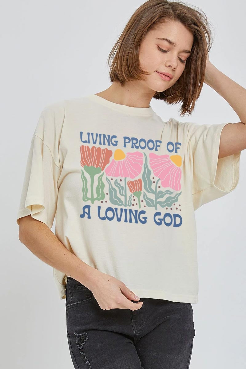 CTS-E3066 Living Proof of a Loving Graphic Relaxed Crop Top $11