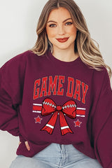 UL180-E3062 Red Game Day Football Bow Graphic Sweatshirt $20