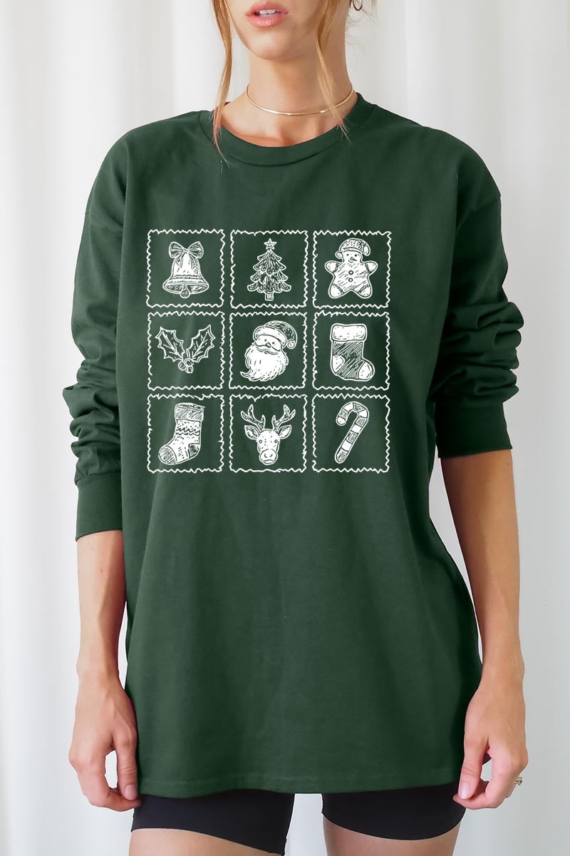 UL240-E3215 Christmas Icons Graphic Long Sleeve Tee $13.75