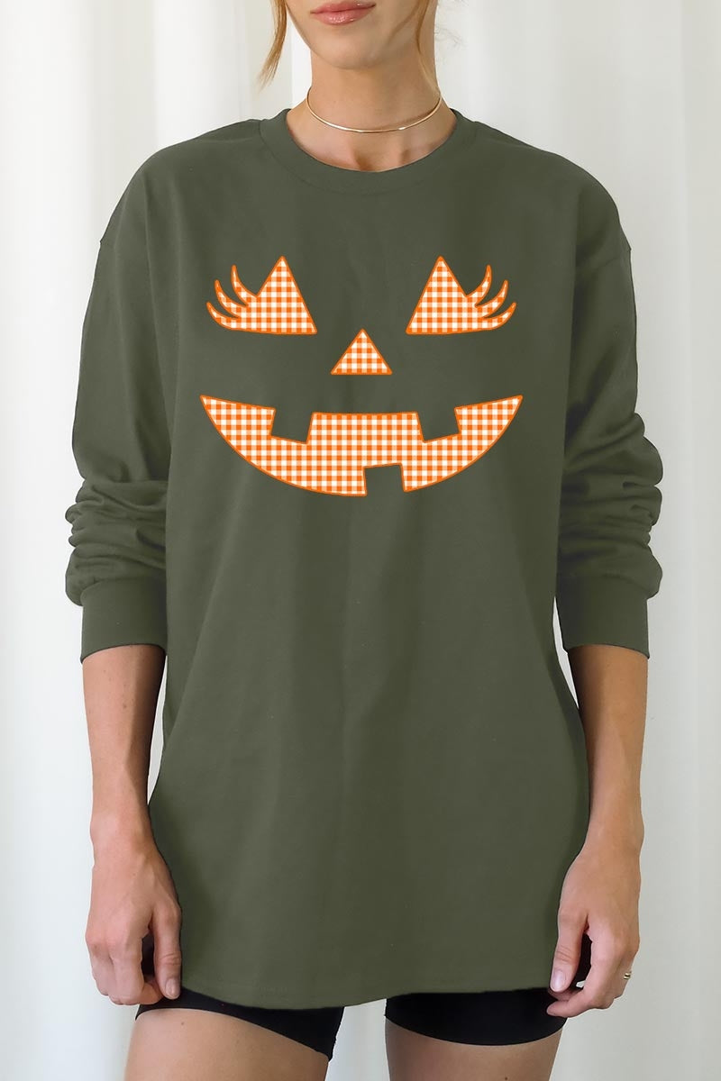 UL240-E3148 Cute Pumpkin Halloween Graphic Long Sleeve Tee $13.75