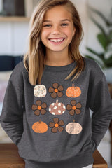 UL180B-E3117Z Pumpkins & Flowers Fall Kids Graphic Sweatshirt $20