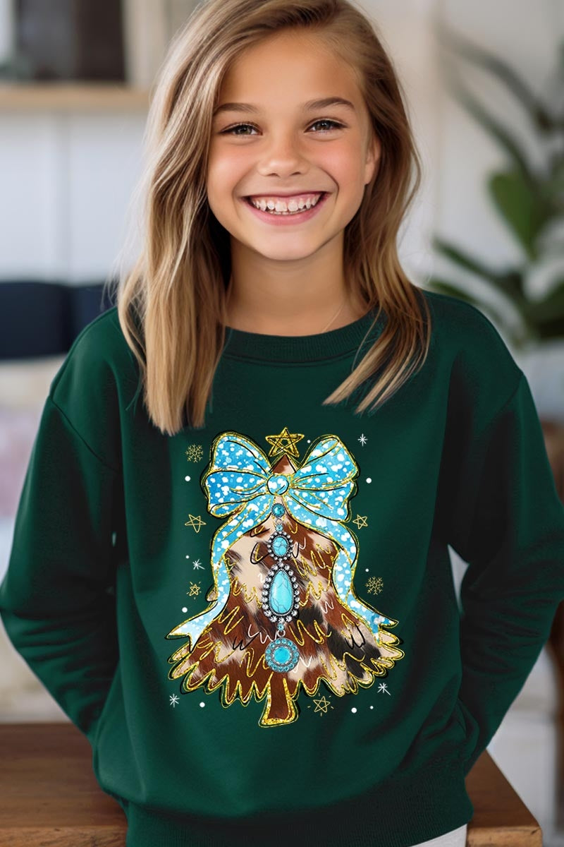 UL180B-E3184Z Turquoise Christmas Tree Kids Graphic Sweatshirt $20
