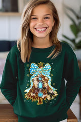 UL180B-E3184Z Turquoise Christmas Tree Kids Graphic Sweatshirt $20