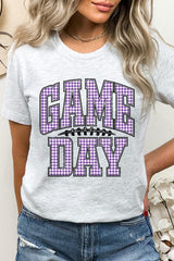 US3001-E3127 Purple Gingham Game Day Graphic Tee $12.5