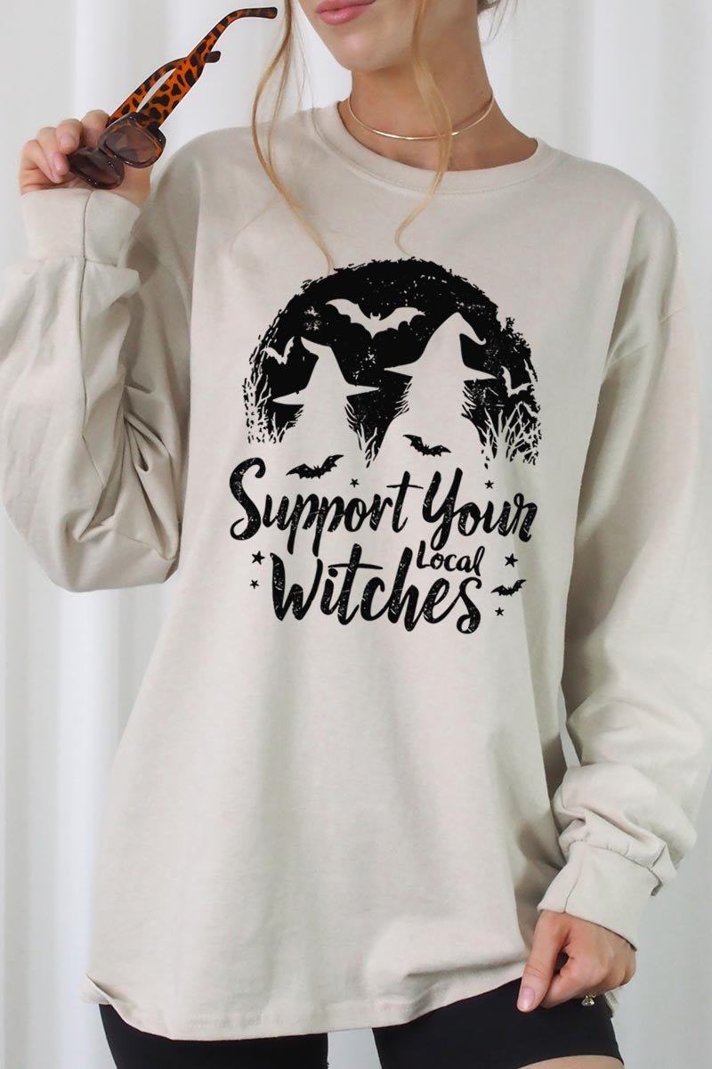 UL240P-E3161 Local Witches Halloween Graphic Plus Long Sleeve Tee $17