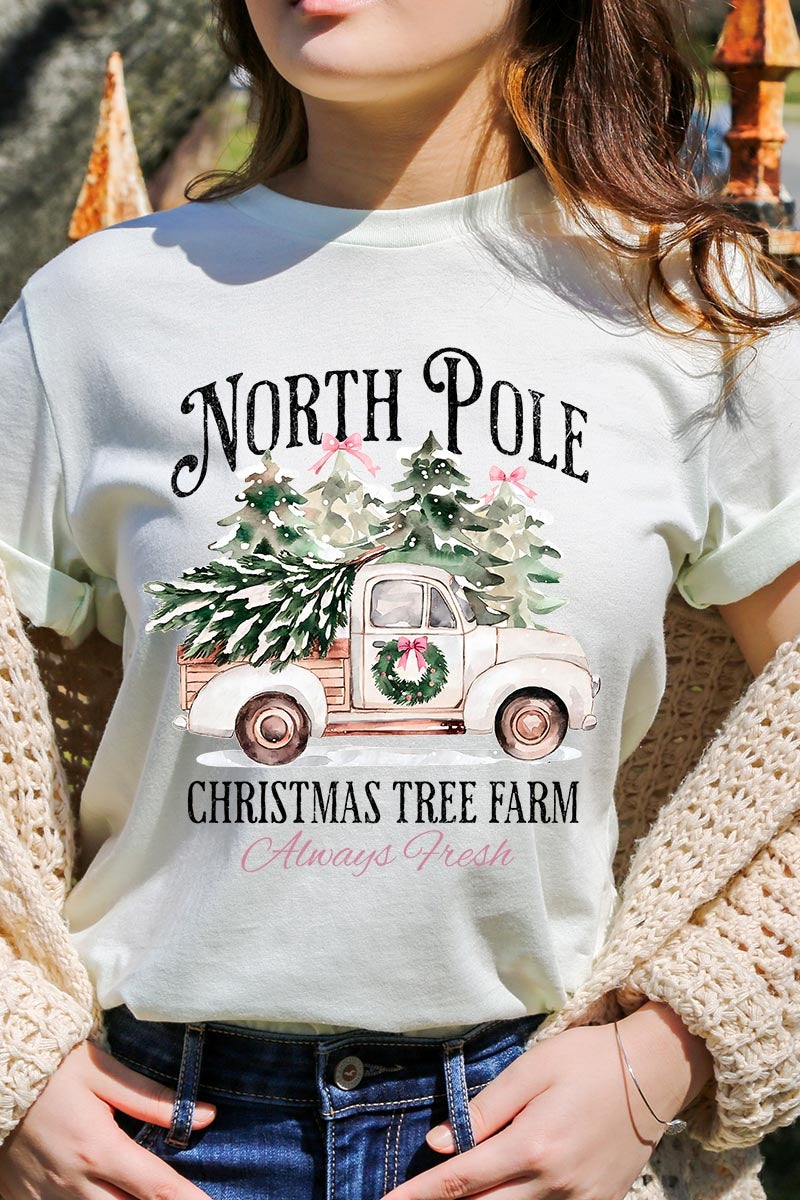 US3001-E3174 North Pole Christmas Graphic Tee $12.5