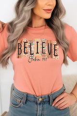 US3001P-E3167 Believe Fall Christian Graphic Plus Tee $16