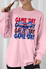 UL240P-E3087 Red Blue Football GameDay Bow Plus Long Sleeve Tee $17