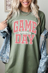 5000P-E3126 Red Gingham Game Day Graphic Plus Heavy Cotton Tee $12.75
