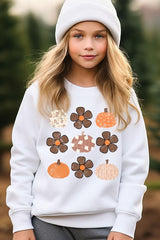 UL180B-E3117Z Pumpkins & Flowers Fall Kids Graphic Sweatshirt $20