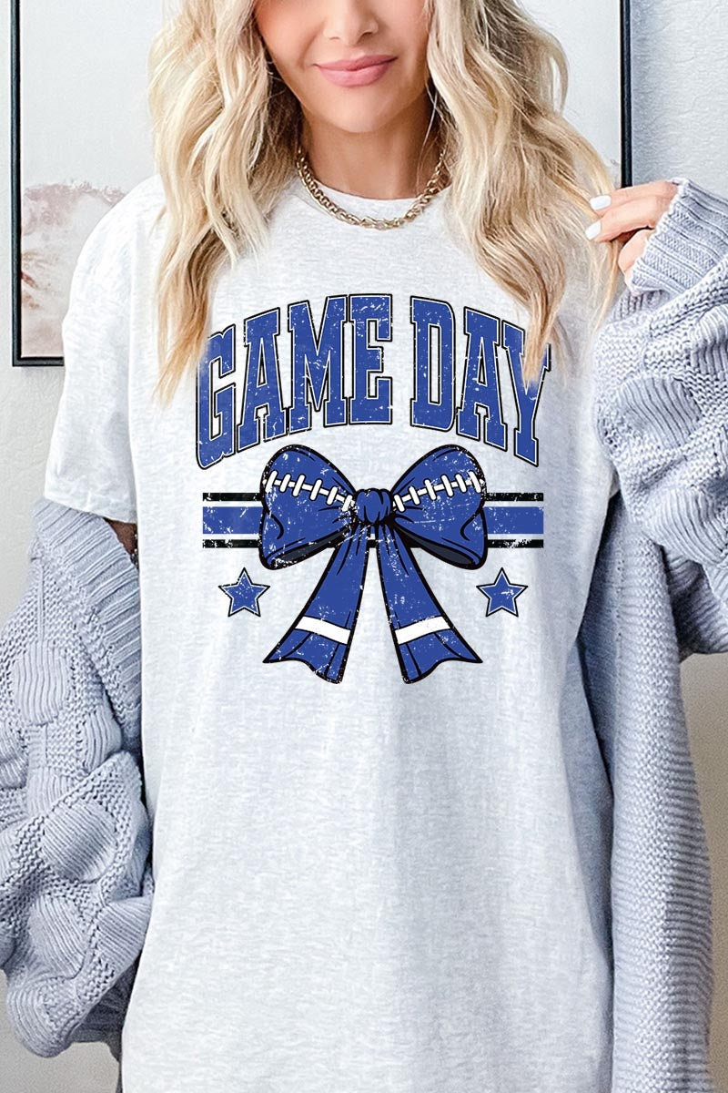 5000P-E3065 Blue Football Bow Graphic Plus Heavy Cotton Tee $12.75