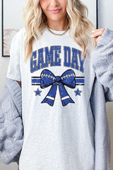 5000-E3065 Blue Football Bow Graphic Heavy Cotton Tee $9
