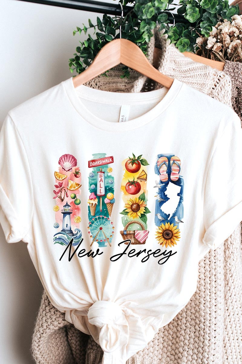 US3001-E3061NJ New Jersey State Brushstroke Graphic Tee $12.5