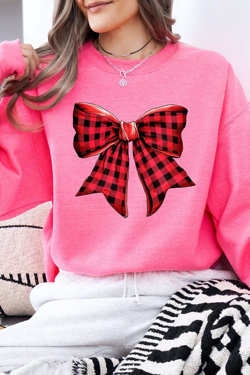 UL180-E3198 Red Buffalo Plaid Bow Graphic Sweatshirt $20