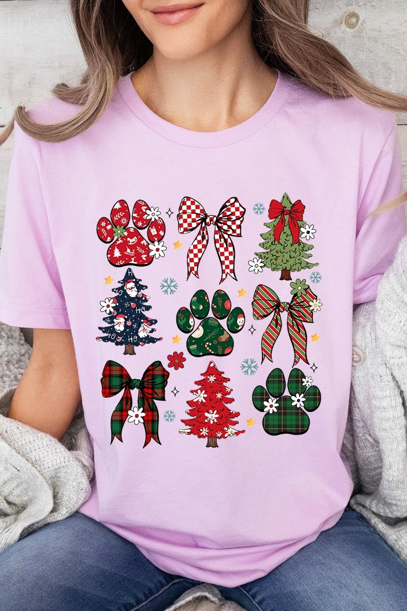 US3001P-E3195 Christmas Bow Paw Graphic Plus Tee $16