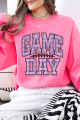 UL180-E3127 Purple Gingham Game Day Graphic Sweatshirt $20