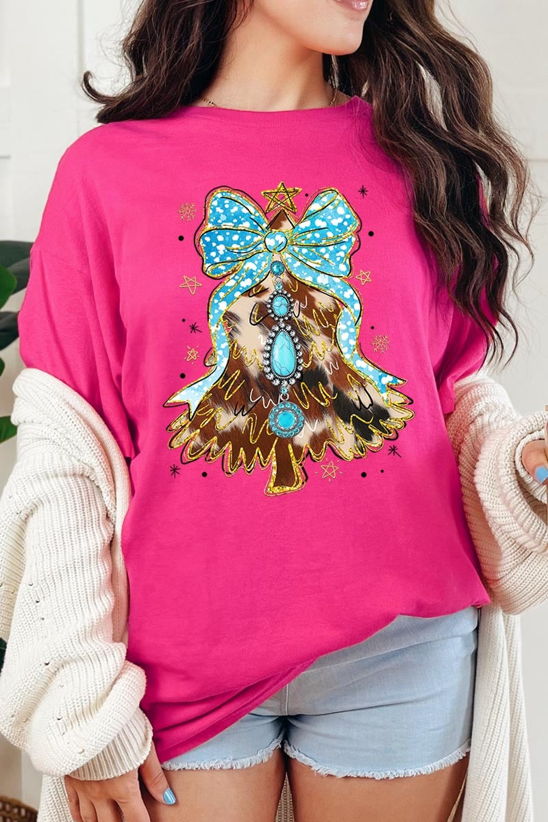 5000P-E3184 Turquoise Christmas Tree Graphic Plus Heavy Cotton Tee $12.75