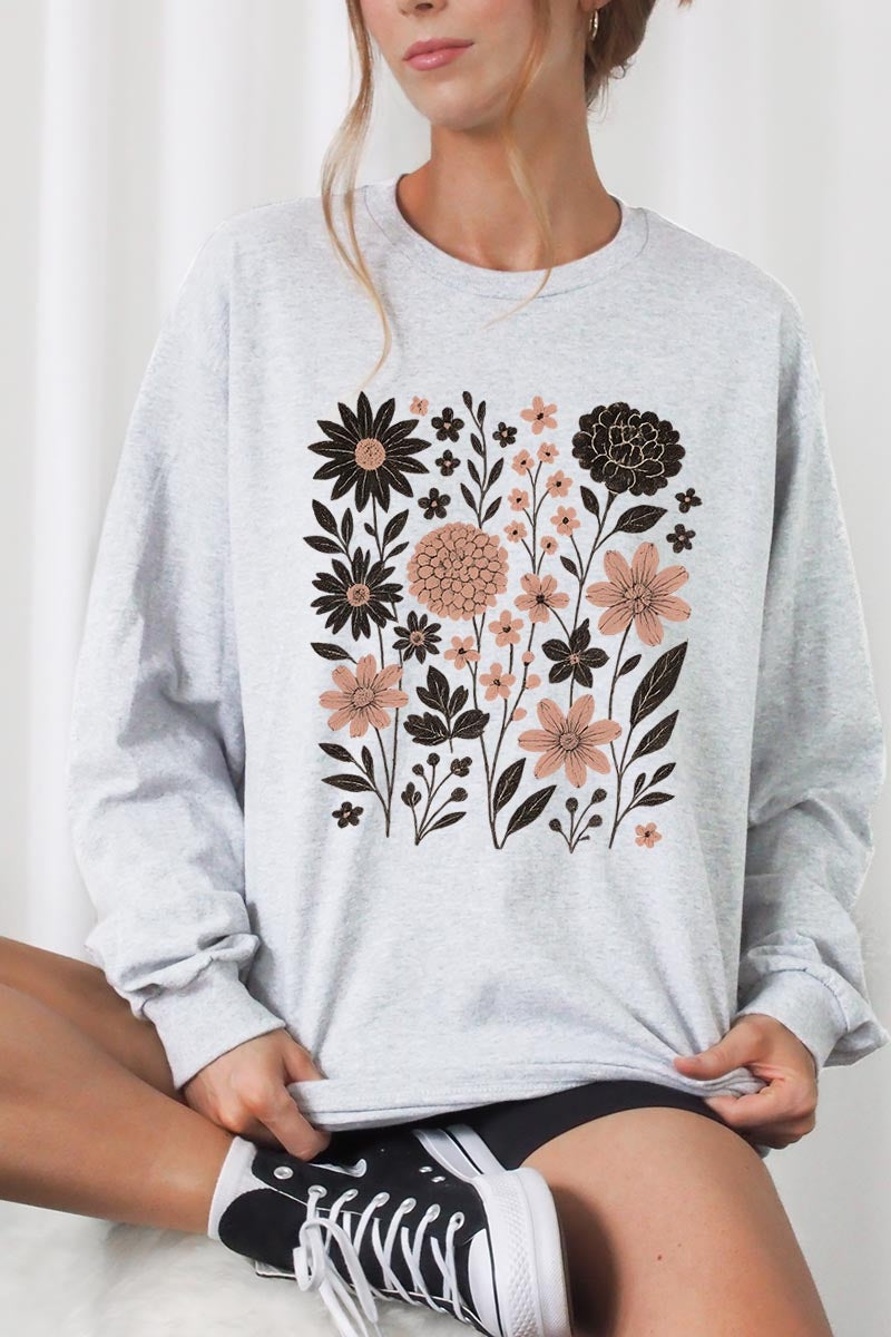 UL240-E3178 Fall Floral Garden Graphic Long Sleeve Tee $13.75