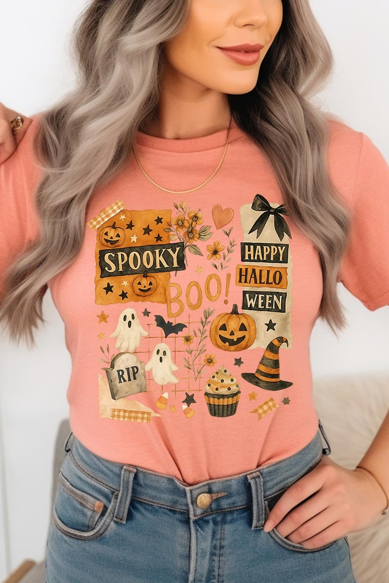 US3001P-E3084 Halloween collage Graphic Plus Tee $16