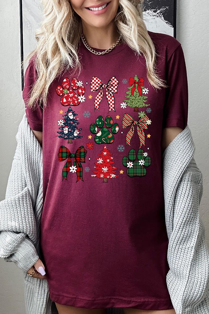 US3001P-E3195 Christmas Bow Paw Graphic Plus Tee $16