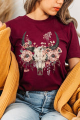 US3001P-E3113 Western Skull Floral Graphic Plus Tee $16