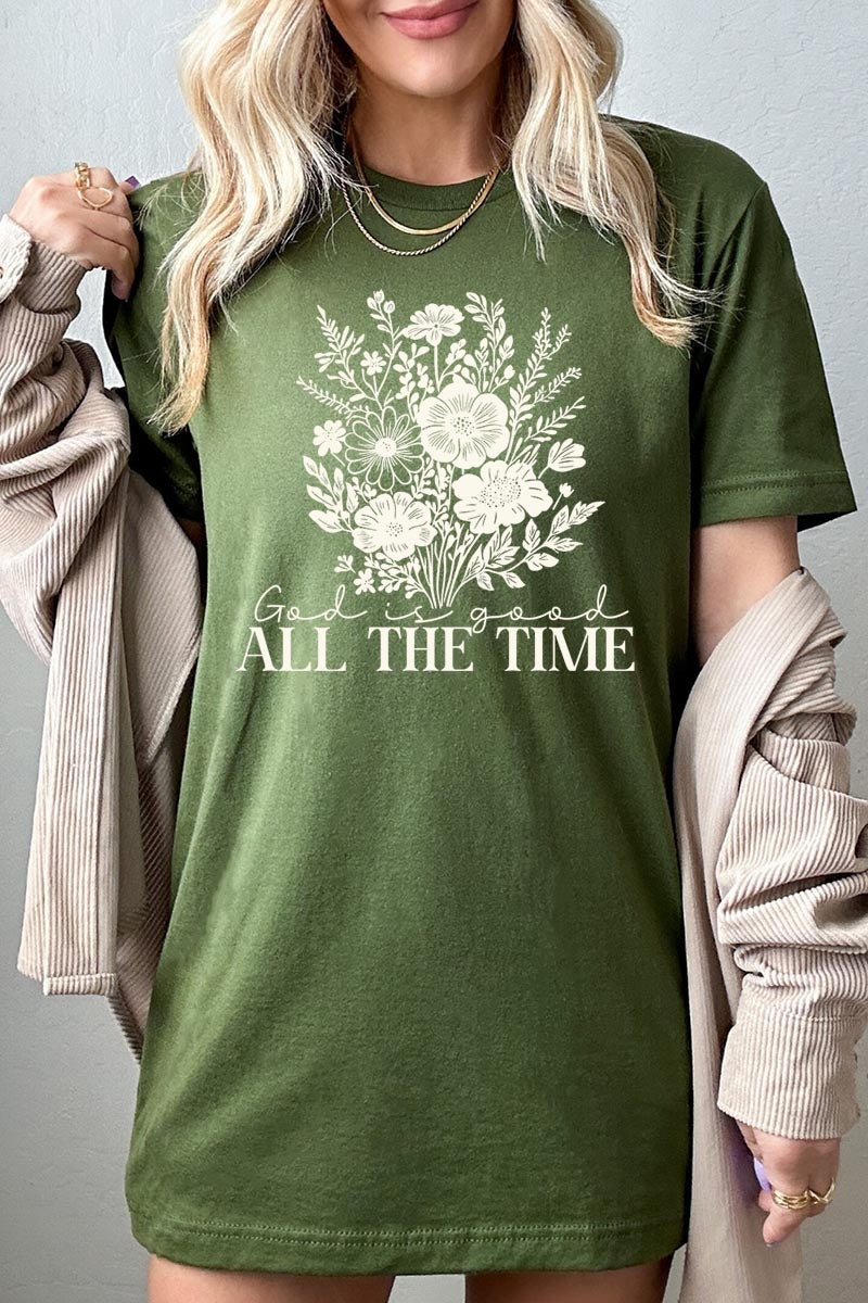 US3001P-E3116 God Is Good Floral Graphic Plus Tee $16