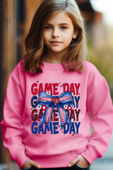 UL180B-E3087Z Red Blue Football Game Day Bow Kids Sweatshirt $20