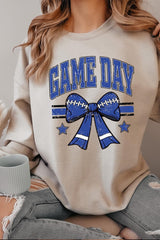 UL180P-E3065 Blue Game Day Football Bow Graphic Plus Sweatshirt $25