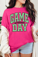 5000-E3128 Green Gingham Game Day Graphic Heavy Cotton Tee $9