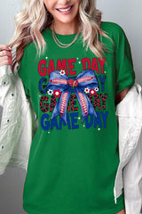 5000-E3087 Red Blue Football Game Day Bow Heavy Cotton Tee $9