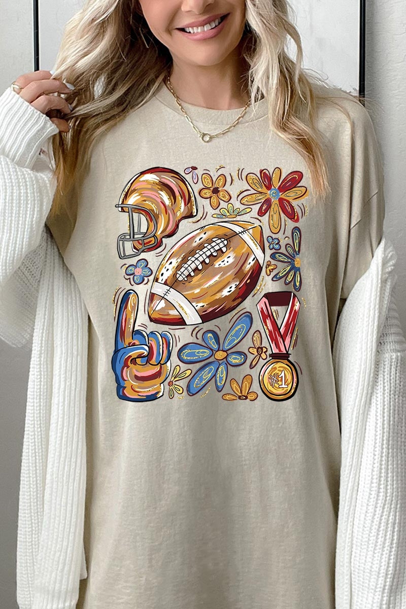 5000P-E3072 Retro Floral Football Graphic Plus Heavy Cotton Tee $12.75