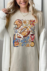 5000P-E3072 Retro Floral Football Graphic Plus Heavy Cotton Tee $12.75