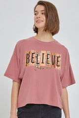 CTS-E3167 Believe Fall Christian Graphic Relaxed Crop Top $11