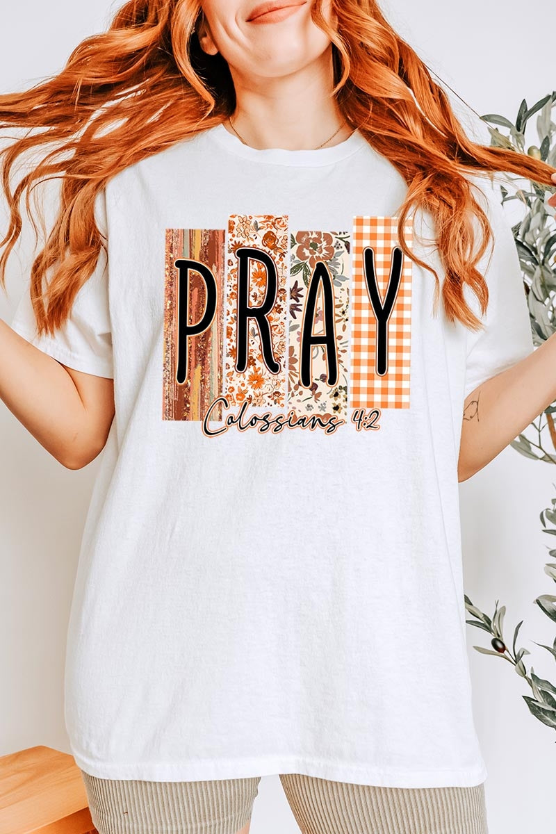5000-E3166 Pray Fall Christian Graphic Heavy Cotton Tee $9