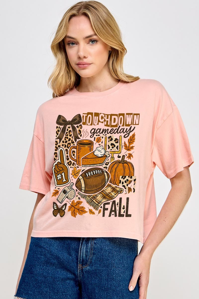 CTS-E3134 Fall Football Collage Graphic Relaxed Crop Top $11