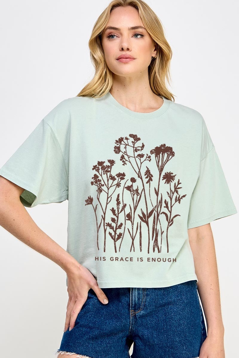 CTS-E3146 Christian Wildflower Graphic Relaxed Crop Top $11