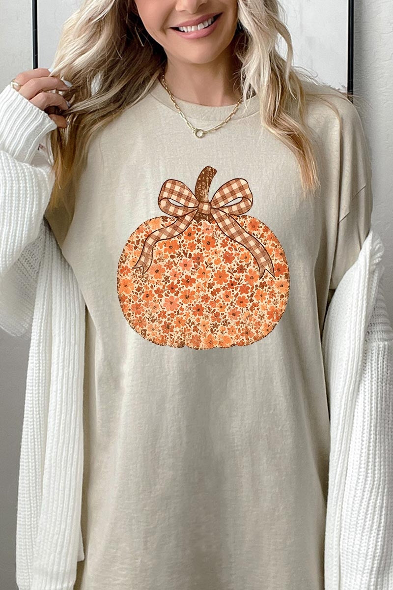 5000P-E3135 Floral Fall Pumpkin Graphic Plus Heavy Cotton Tee $12.75