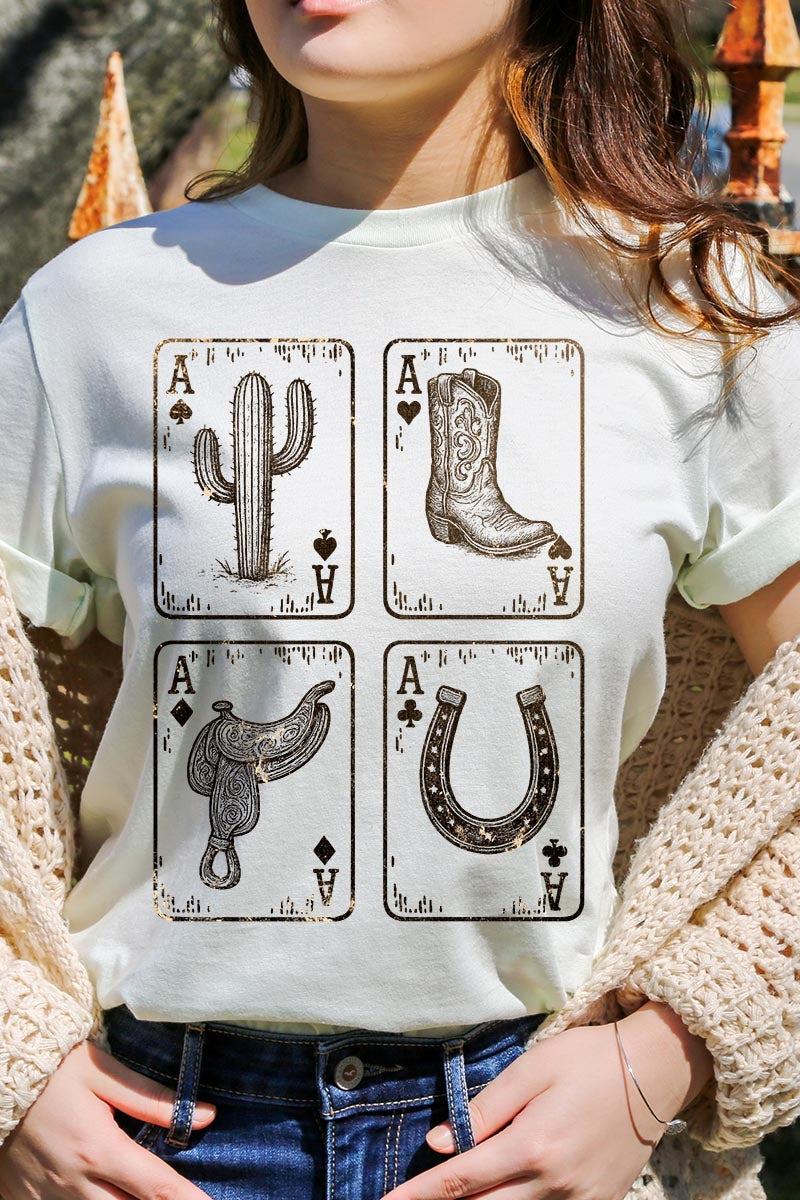 US3001-E3094 Western Cowgirl Card Graphic Tee $12.5