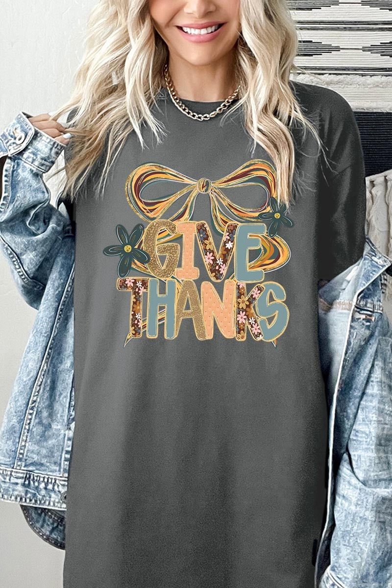 5000P-E3154 Give Thanks Bow Graphic Plus Heavy Cotton Tee $12.75
