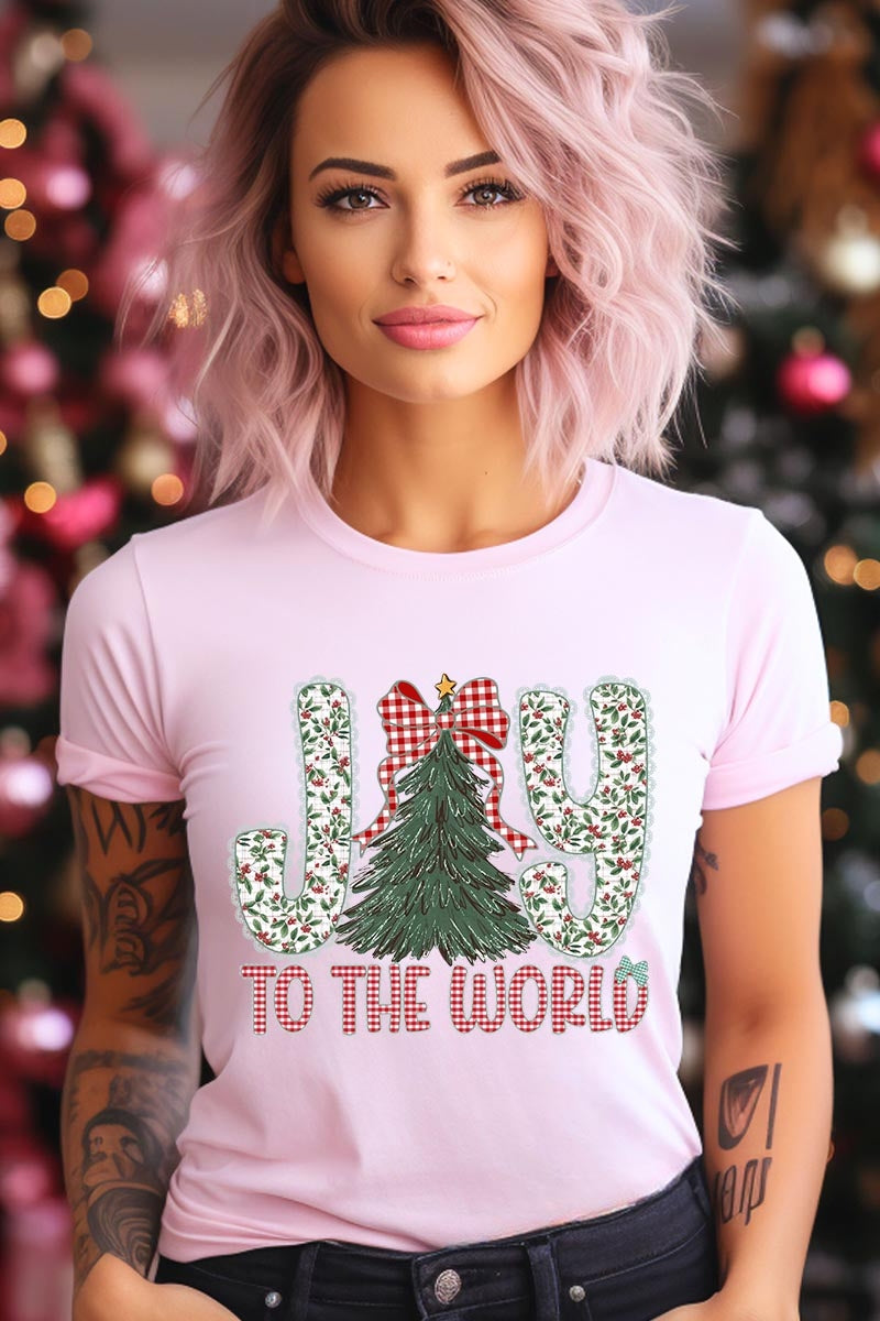 US3001-E3213 Joy to the World Graphic Tee $12.5