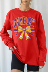 UL240P-E3063 Purple Game Day Football Bow Plus Long Sleeve Tee $17