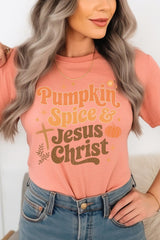 US3001P-E3164 Pumpkin Spice & Jesus Graphic Plus Tee $16