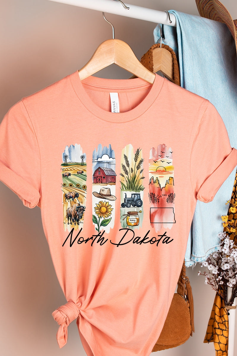 US3001P-E3061ND North Dakota State Brushstroke Graphic Plus Tee $16