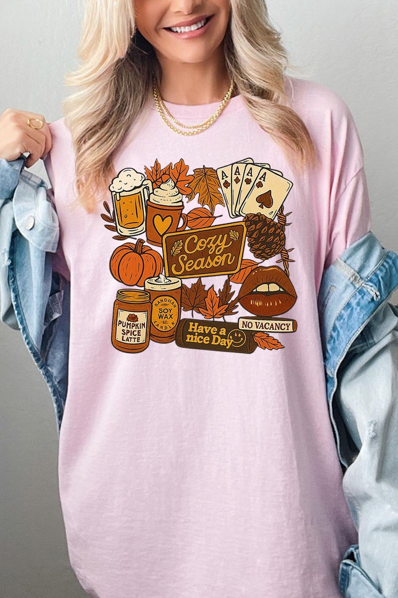 5000P-E3119 Retro Fall Collage Graphic Plus Heavy Cotton Tee $12.75