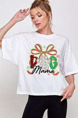 CTS-E3194 Dog Mama Christmas Paw Graphic Relaxed Crop Top $11