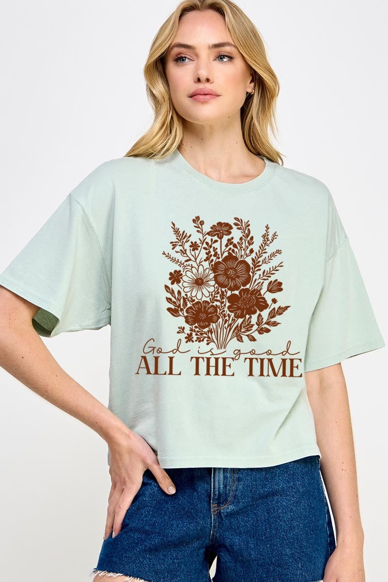 CTS-E3116 God Is Good Floral Graphic Relaxed Crop Top $11