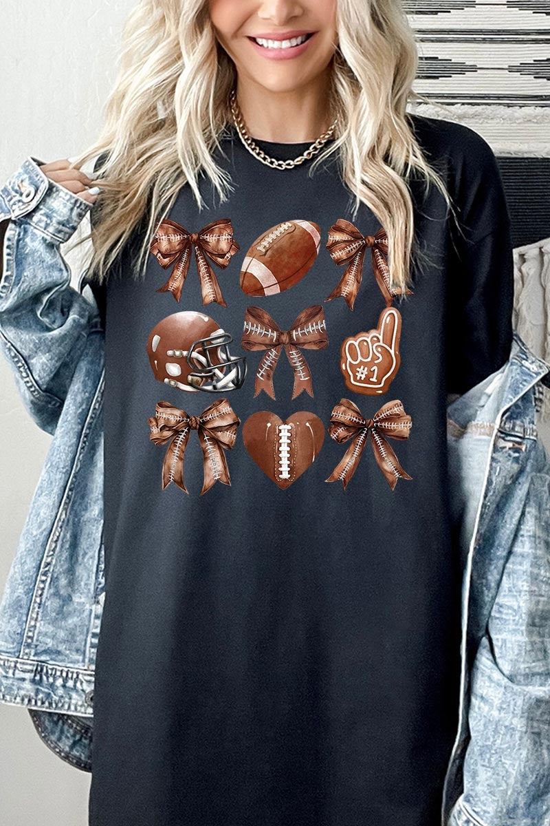 5000P-E3054 Cute Football and Bow Graphic Plus Heavy Cotton Tee $12.75